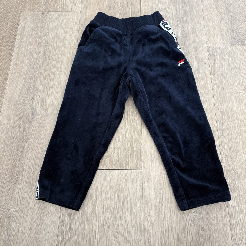 Fila Baby Toddlers Velvet Track Pants Size 3T Navy Blue Elastic Waist Pockets